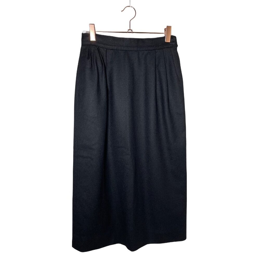 Vintage Pendleton Pencil Skirt Size 4 Petite Black Pure Virgin Wool Mid Length